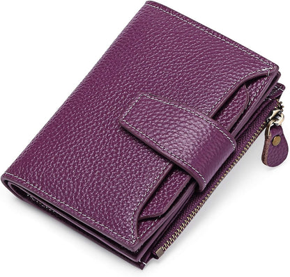Dunkellila Leder Geldbörse Damen, kompakt, Reißverschluss, Kartenfächer, stilvoll, elegant.