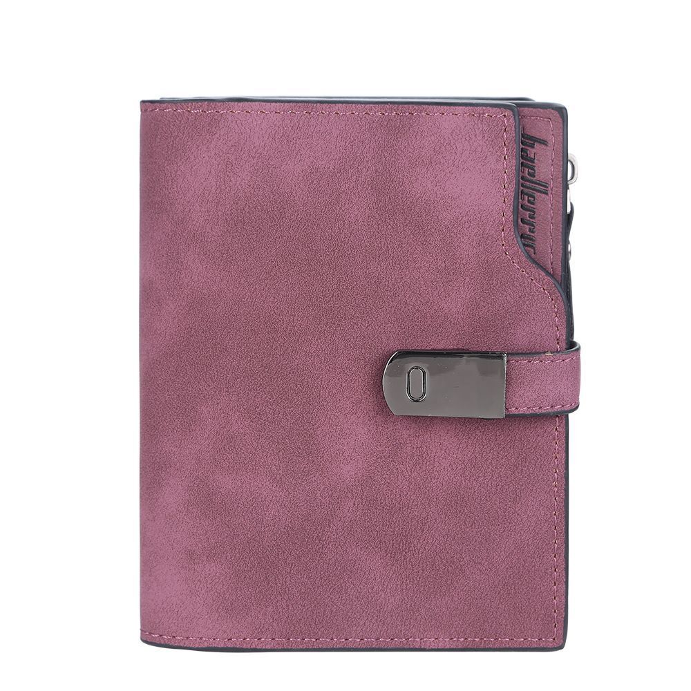 Dunkelrote Leder-Geldbörse mit Schnalle, stilvoll, kompakt, für Damen.