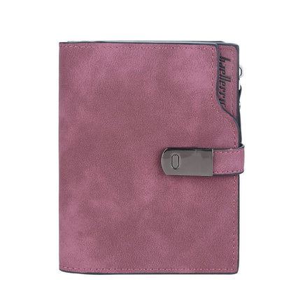Dunkelrote Leder-Geldbörse mit Schnalle, stilvoll, kompakt, für Damen.