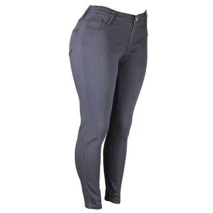 Dunkelgraue Damen-Jeans, Skinny-Fit, elastisch, modisch, bequem, Alltagskleidung.