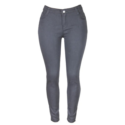 Graue Damen-Jeans, Skinny-Fit, elastisch, modisch, bequem, Alltagskleidung.