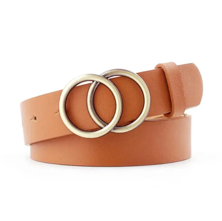 Damen Ledergürtel, cognac, Doppelring-Schnalle, modisch, elegant, Accessoire, hochwertig.