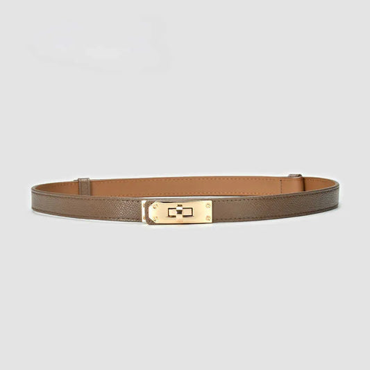 Brauner Ledergürtel mit goldener Schnalle, Damenmode Accessoire, elegantes Design.