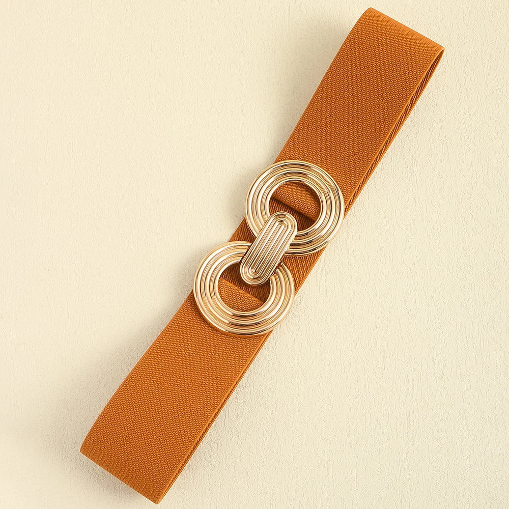 Damen Gürtel, elastisch, orange, mit goldener Schnalle, modisches Accessoire, elegant.