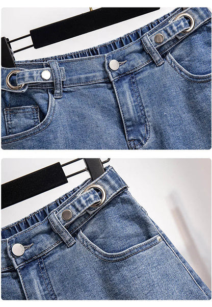 Damen Jeansrock, blau, Denim, mit Taschen und Gürtelschlaufen, modisch, lässig.