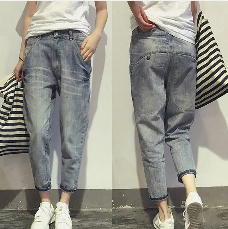 Damen Boyfriend-Jeans, hellblau, lässig, Baumwolle, mit Taschen, modisch, bequem, Freizeitlook.