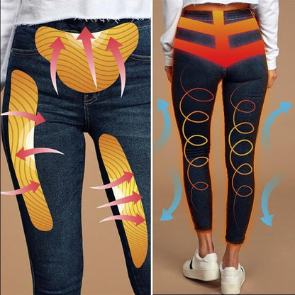 Damen-Jeans, dunkelblau, figurformend, elastisch, hoher Bund, Shaping-Effekt, bequem.