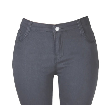 Dunkelblaue Damenjeans, hohe Taille, Skinny-Fit, Baumwolle, modische Damenbekleidung.