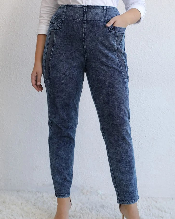 Damen-Jeanshose, blau, hoher Bund, Slim Fit, Casual, Denim, modisch, bequem, Alltagskleidung.