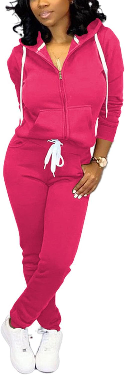 Damen Jogginganzug, pink, Kapuzenjacke mit Reißverschluss, Freizeithose, Baumwolle, sportlich.