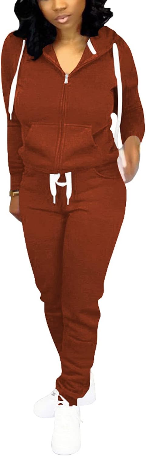Damen Jogginganzug, rotbraun, Kapuzenpullover mit Reißverschluss, Freizeitmode, bequem.