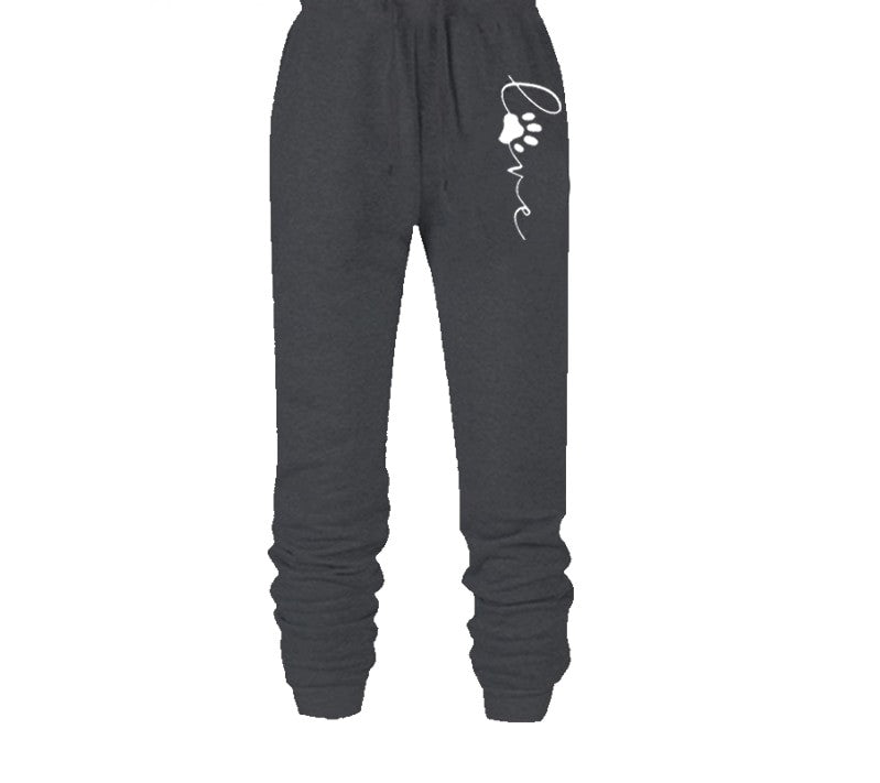 Dunkelgraue Jogginghose mit "Love"-Aufdruck, Baumwolle, bequem, sportlich, Damenmode.