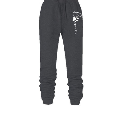 Dunkelgraue Jogginghose mit "Love"-Aufdruck, Baumwolle, bequem, sportlich, Damenmode.