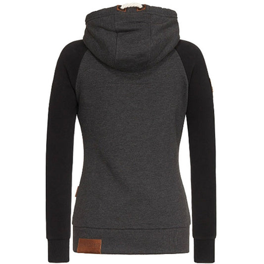 Damen Kapuzenjacke, grau-schwarz, Baumwolle, modern, bequem, Freizeitmode, Herbstbekleidung.