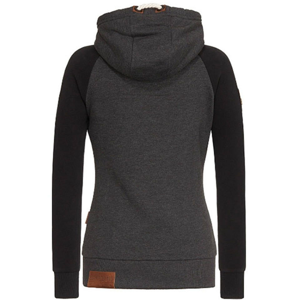 Damen Kapuzenjacke, dunkelgrau, weiches Material, modisch, bequem, Freizeitkleidung.