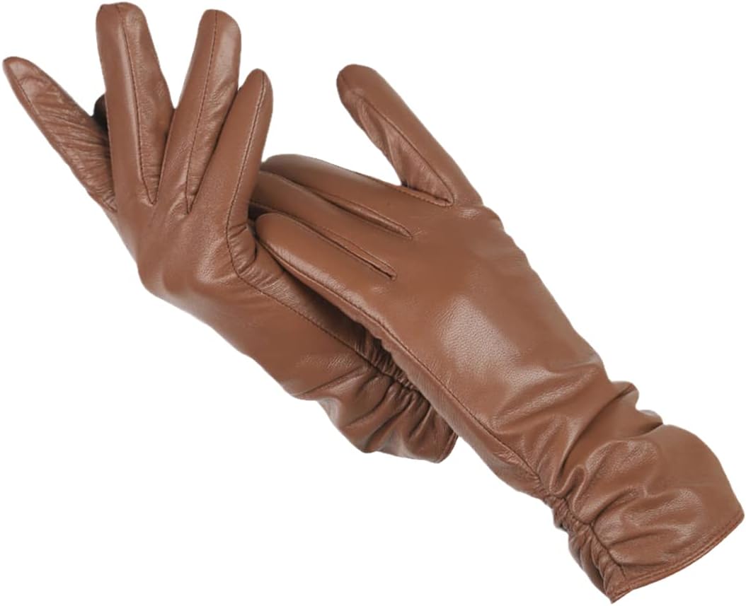 Braune Lederhandschuhe für Damen, elegant, warm, Wintermode, Accessoire, hochwertig.