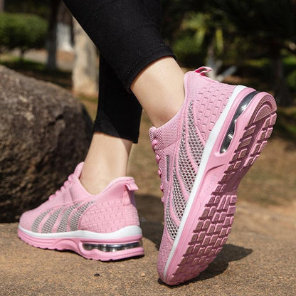 Damen Sneaker rosa, atmungsaktiv, Sportschuhe mit Luftpolstersohle, Outdoor-Laufschuhe.