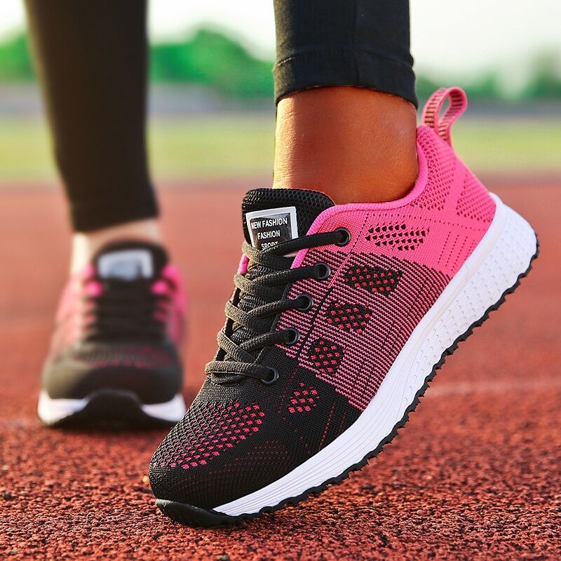 Damen-Laufschuhe, schwarz-pink, atmungsaktiv, Sportschuhe, rutschfeste Sohle, Outdoor-Training.