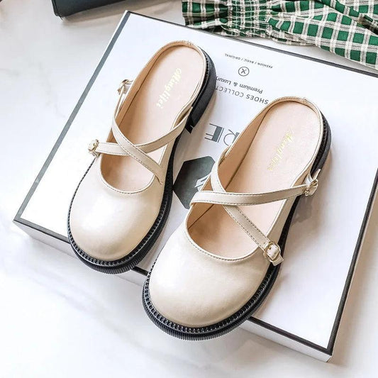 Damen-Lederslipper beige, modische Mules, bequem, rutschfest, Freizeit, elegantes Design.