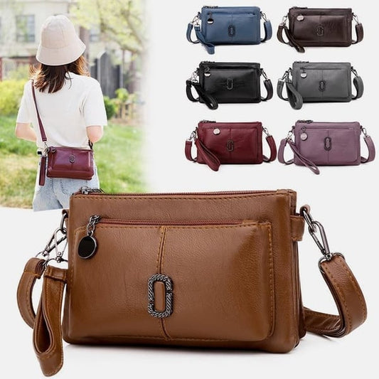 Damen Umhängetasche Leder Braun, modisch, vielseitig, mit Reißverschluss, für Alltag und Reisen.
