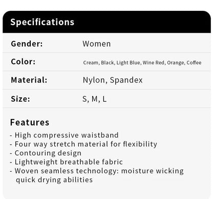 Spezifikationen für Damenbekleidung: Nylon, Spandex, Farben: Creme, Schwarz, Blau, Rot, Orange, Kaffee.