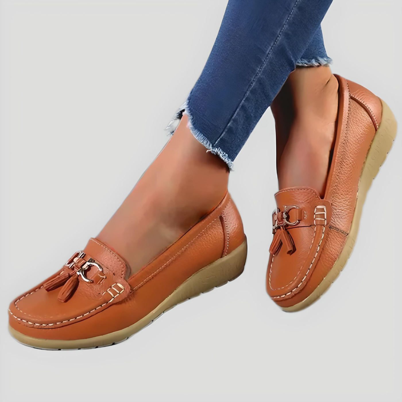 Damen Mokassins, braun, Leder, Quasten, bequeme Sohle, modisch, Freizeit, Schuhe.