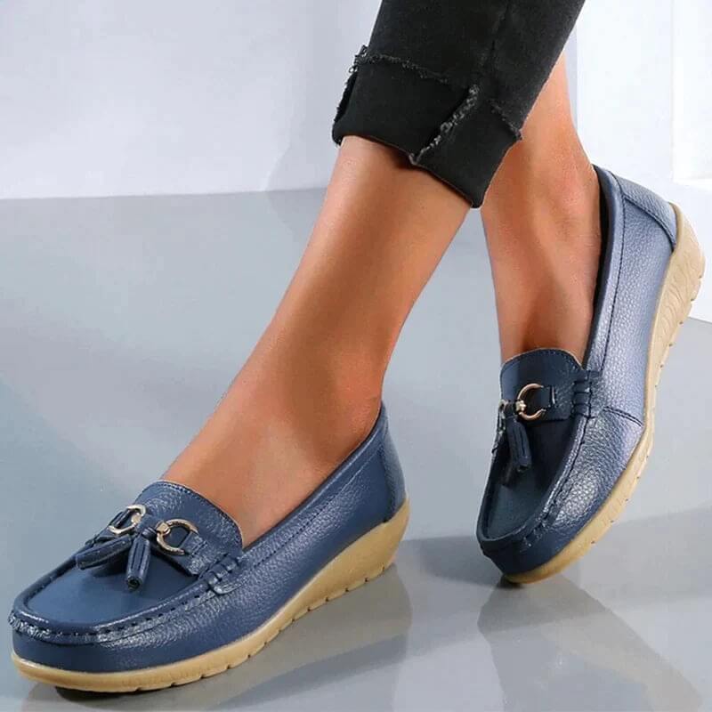 Damen Mokassins dunkelblau Leder Quasten bequem rutschfest elegant Schuhe Modeaccessoire