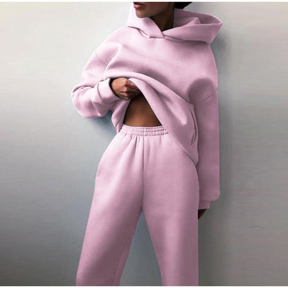 Damen Oversized Trainingsanzug, rosa, Hoodie und High-Waist-Hose, bequem, modisch.