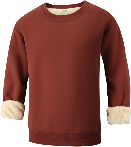 Brauner Damenpullover mit Kunstfellfutter, warm, bequem, modisch, Herbst-Wintermode.