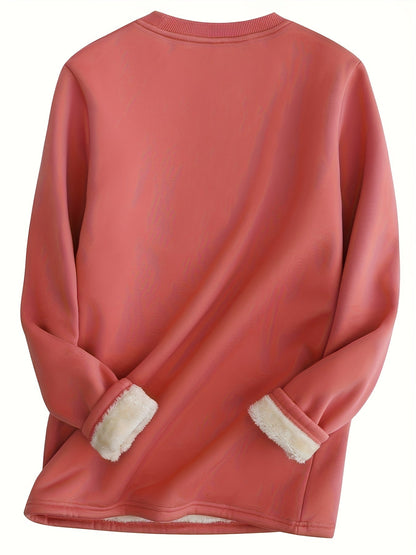 Rosa Damenpullover mit Fleecefutter, langärmelig, warm, modisch, Winterkleidung.