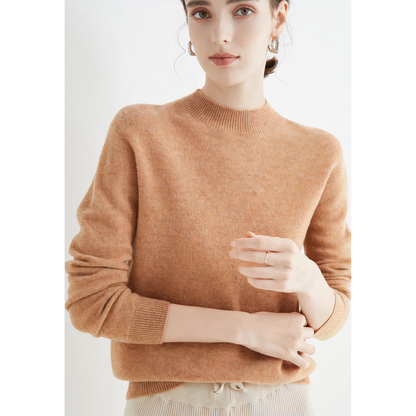Damenpullover aus Kaschmir, beige, langärmelig, elegantes Design, Herbstmode, gemütlich.