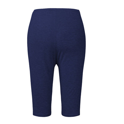 Dunkelblaue Damen-Radlerhose, knielang, elastisch, atmungsaktiv, Sportbekleidung.