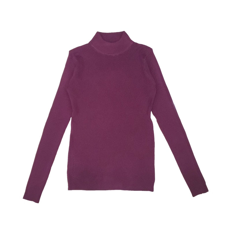 Lila Rollkragenpullover Damen, langärmelig, Strick, Wintermode, warm, elegant.