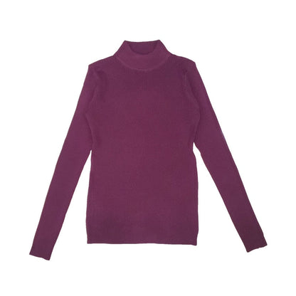 Lila Rollkragenpullover Damen, langärmelig, Strick, Wintermode, warm, elegant.