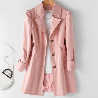 Rosa Damenjacke aus Baumwolle, modisch, elegant, mit Knöpfen, ideal für Frühling und Herbst.