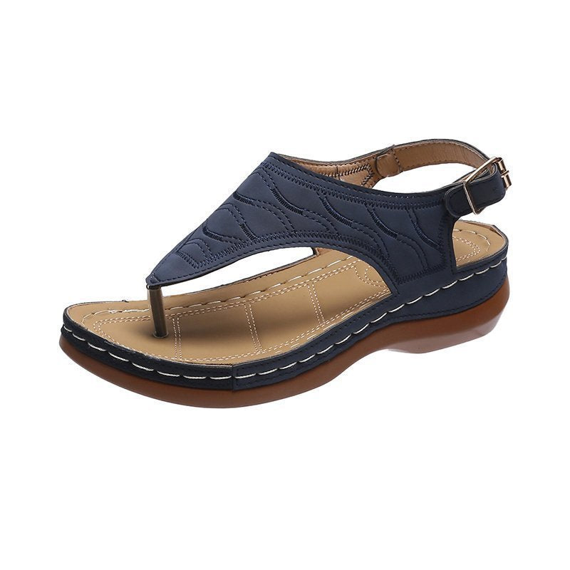 Damen Sandale, blau, Leder, Keilabsatz, Sommerschuh, verstellbarer Riemen, bequem.