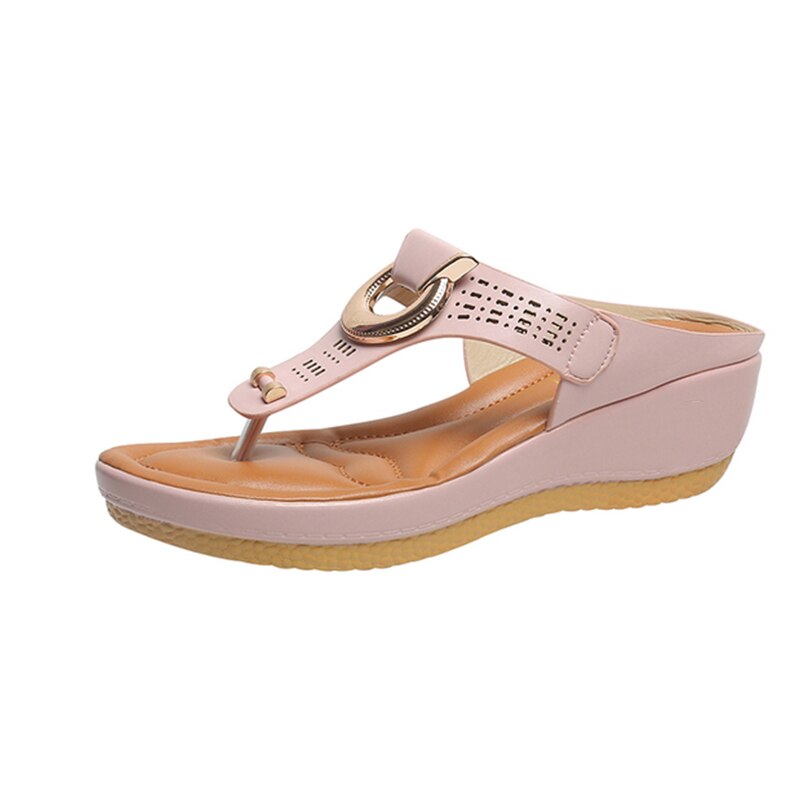Damen Sandale Keilabsatz Rosa, Sommerschuh, PU-Leder, rutschfest, bequem, modisch