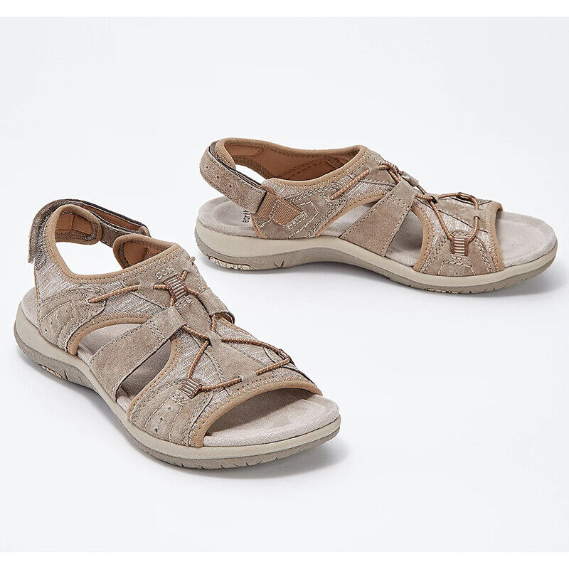 Beige Damen-Sandalen aus Leder, bequem, rutschfest, ideal für Sommer und Outdoor-Aktivitäten.