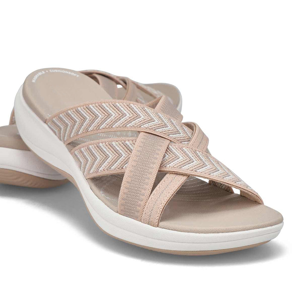 Beige Damen-Sandalen mit Chevron-Muster, rutschfeste Sohle, bequem, ideal für Sommer.