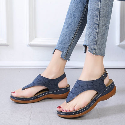 Damen Sandalen blau, Keilabsatz, bequem, Sommermode, Freizeit, Jeans-Look, rutschfest.