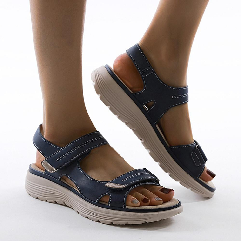Damen Sandalen, dunkelblau, Klettverschluss, bequem, rutschfeste Sohle, Sommermode.