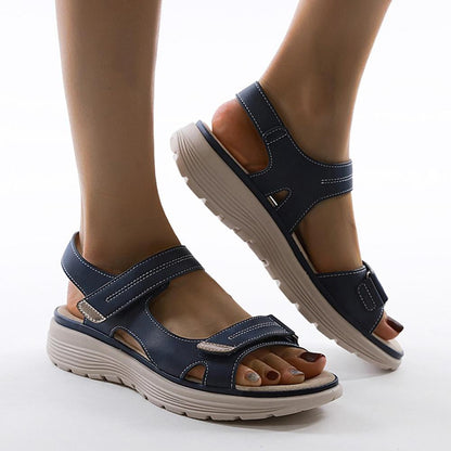 Damen Sandalen, dunkelblau, Klettverschluss, bequem, rutschfeste Sohle, Sommermode.