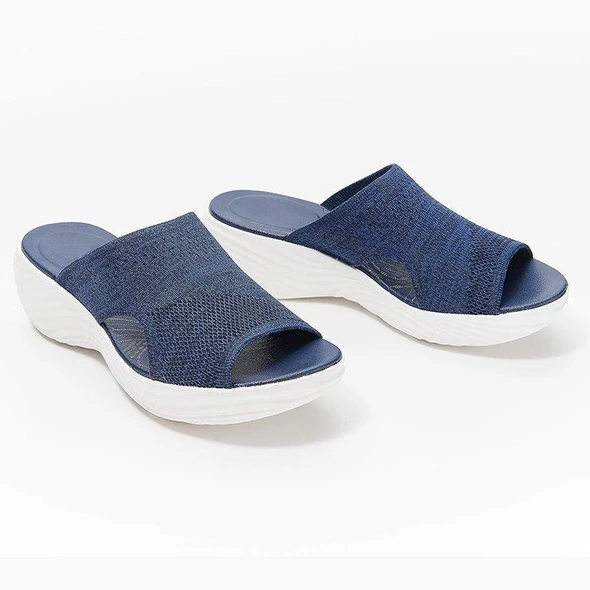 Blaue Damen-Sandalen, atmungsaktiv, mit Keilabsatz, ideal für Sommer, bequemes Design.