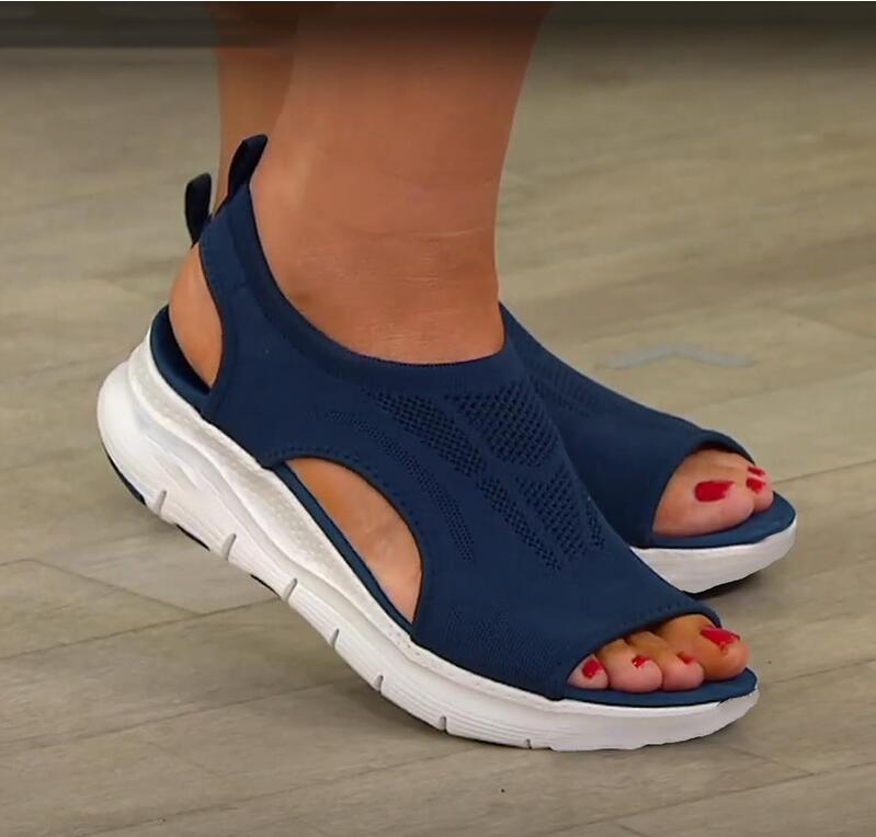 Damen Sandalen Blau, atmungsaktiv, bequem, mit Keilabsatz, ideal für Sommermode.