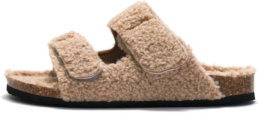 Khaki Damen-Pantoffel aus Plüsch, rutschfeste Sohle, bequem, modisch, ideal für Zuhause.