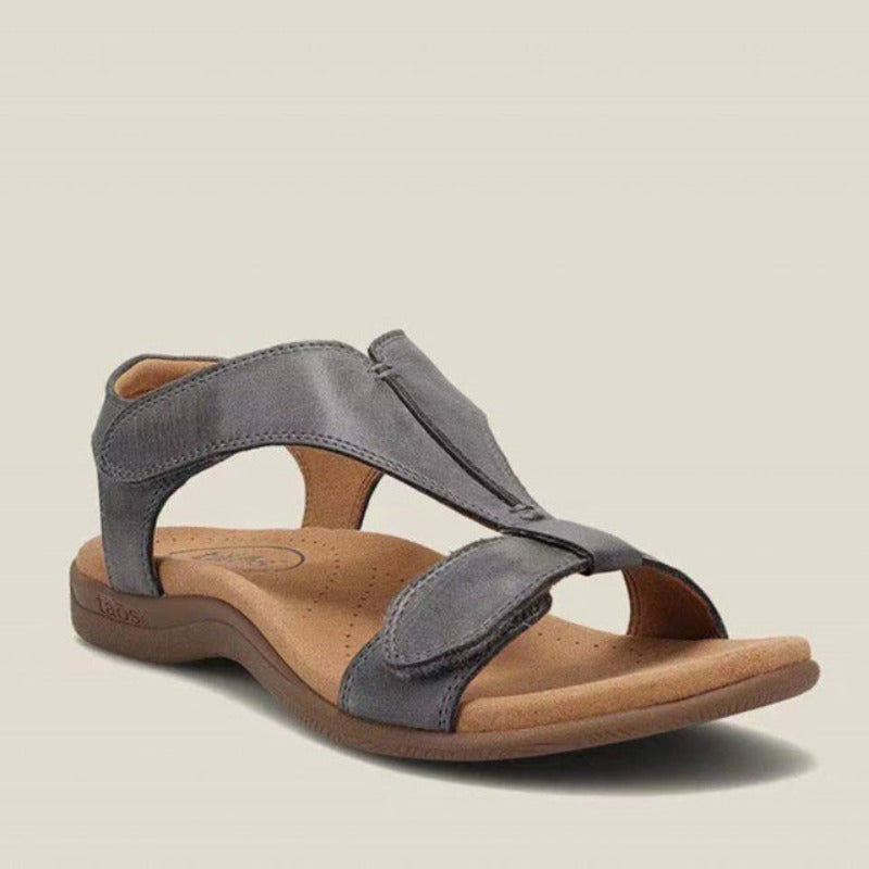Graue Ledersandale für Damen, bequem, rutschfest, ideal für Sommer und Freizeit.