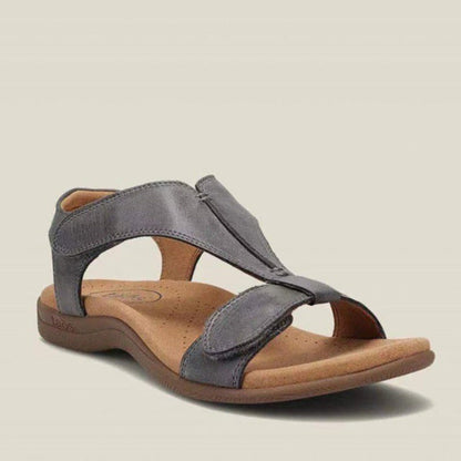 Graue Ledersandale für Damen, bequem, rutschfest, ideal für Sommer und Freizeit.