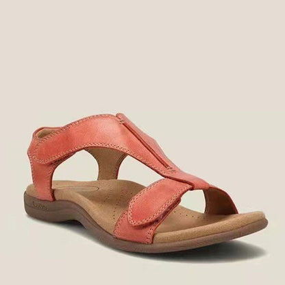 Damen-Sandale aus Leder, rot, bequem, ergonomisch, ideal für Sommer, Freizeit, Alltag.