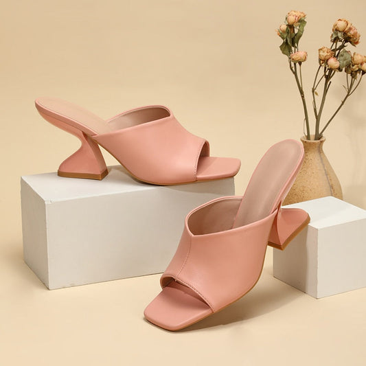 Rosa Damen-Mules mit Blockabsatz, elegantes Design, Kunstleder, modische Sommerschuhe.