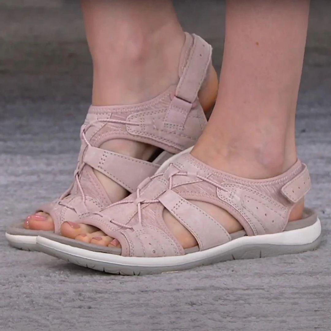 Damen Sandalen rosa Leder, bequem, Klettverschluss, Sommermode, Outdoor, rutschfeste Sohle